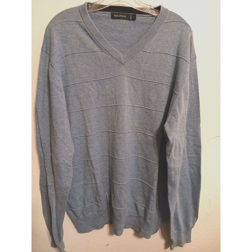 Nautica Sweater Men Blue Large Long Sleeve V Neck